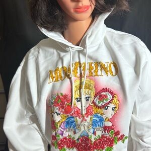 Moschino White Graphic Hoodie Sweater